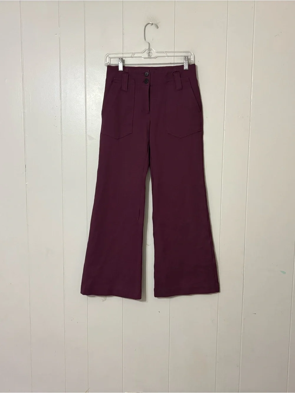 Anthropologie Maeve Naomi Ponte Wide Leg Pants Plum Pull On Petite 2P Flare - Picture 2 of 11